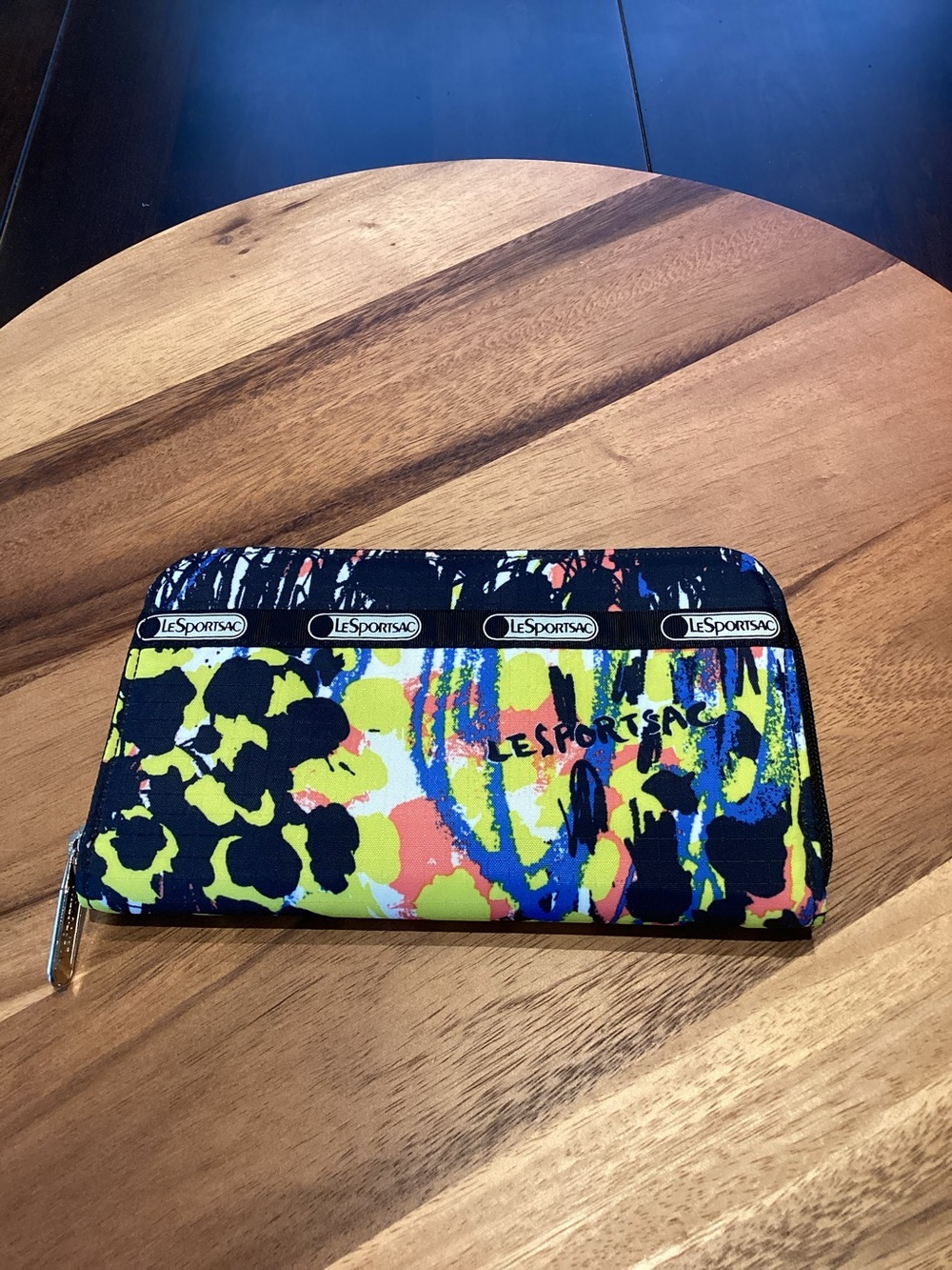 LeSportsac Zip-Around Wallet in Black, Yellow, Blue splatter pattern NWOTs